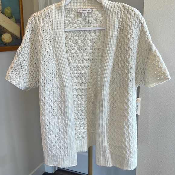 Coldwater Creek Cream cable mix cardigan wool blend short sleeve loose knit - Picture 1 of 6